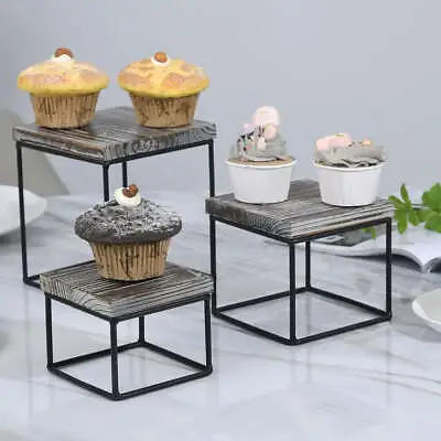 £41.08 • Buy Torched Wood & Black Metal Cupcake Stands, Food Dessert Display Risers, Set Of 3