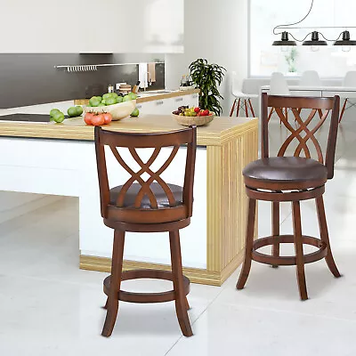 Set Of 2 Counter Height Dining Pub Chairs Swivel Bar Stools W/ Rubber Wood Legs • $169.99
