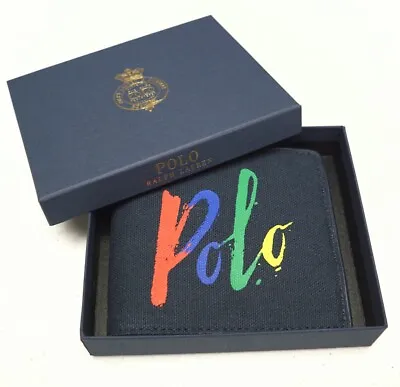 Polo Ralph Lauren Canvas Wallet Double Billfold Mens Navy Blue Woven $125 • $63.74