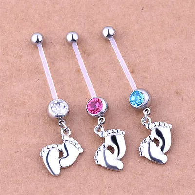 Flexible Pregnancy Maternity Baby Feet Boy Girl Belly Bar Navel Ring PiercinH`uk • £2.26