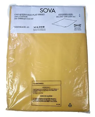 IKEA Sova Queen Flat Sheet 100% Cotton 180 Thread Count Yellow • $19.74