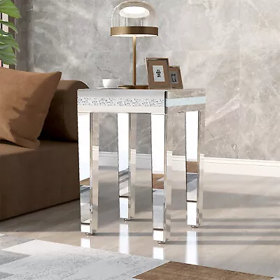 Modern Glass Mirrored Side Table End Table Adjustable Height Legs Easy Assembly • $95.19