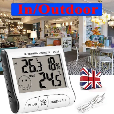 £5.98 • Buy Digital Hygrometer Thermometer In/Outdoor Temperature Humidity Monitor Wall Type