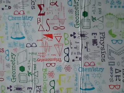 Chemistry Math Glasses Nerd Bright Colors White Cotton Fabric Bthy  • $6.99