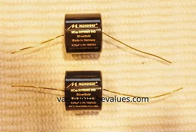 TWO Mundorf MCap 1000 VDC SUPREME EVO Silver Gold  Cap Capacitor .22 0.22 Uf • $68.95