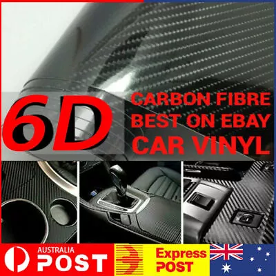 6d Black  Super Ultra Gloss Carbon Fibre Fiber Car Vinyl Wrap Film 1.52m X 50cm • $14.88