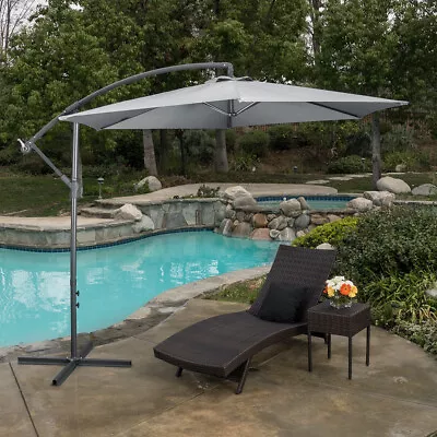 Garden Parasol Outdoor Hanging Sun Shade Banana Umbrella Cantilever With Base 3m • £48.99