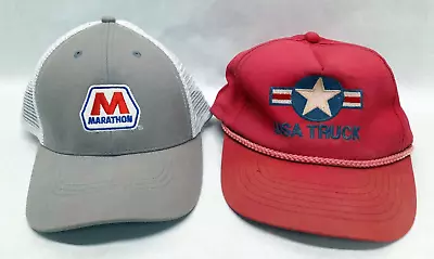 Vintage USA Truck Snap Back & Marathon Oil Strap Back Hat / Cap Lot Of 2 • $12.97