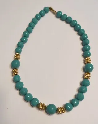 Vintage Crown Trifari Gold Turquoise Bead Necklace • $34.99