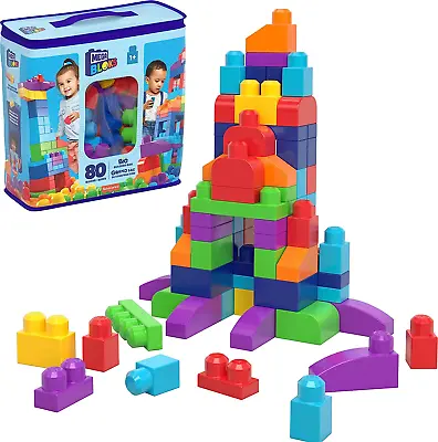 MEGA BLOKS Fisher-Price Toddler Block Toys 80 Pc & Storage Bag Gift Idea 4 Kids • $95.33