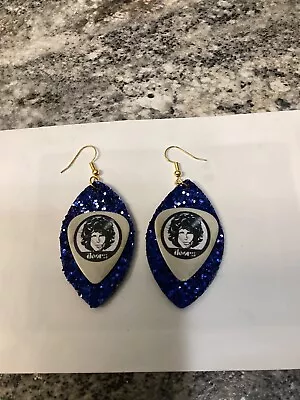 The Doors Guitar Pick Earrings Navy Glitter • $10