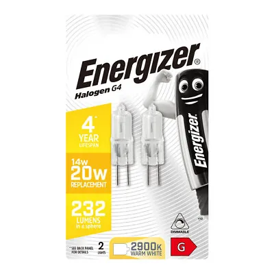 2 X Energizer G4 Eco 20W Halogen Capsule Bulb - 232 Lumens 12V Lamp Warm White • £2.49