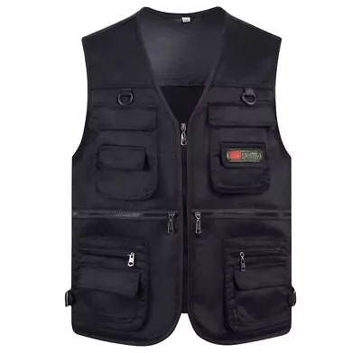 Mens Utility Vest With Multiple Pockets Travel Photo Fishing Camping Hiking Vest • $18.99