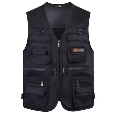 Mens Vest Fishing Travel Vest Work 10 Pockets Cargo Hiking Vest Waistcoat Jacket • $18.99