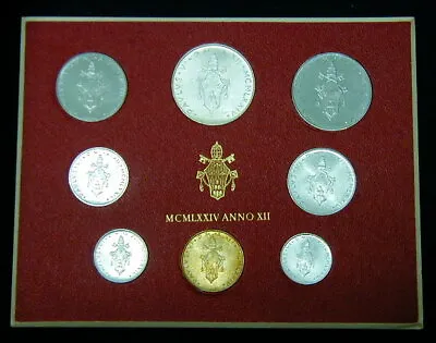 1974 Italy Vatican Complete Set Coins UNC With Silver In Official RED BOX • $19.99