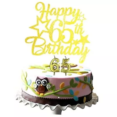 Happy 65th Birthday Cake Topper Gold Glittery 65th Birthday Cake Topper 65th  • £14.56