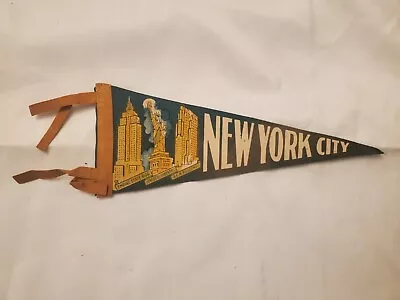 Vintage Souvenir Felt Pennant New York City Landmarks Blue-Green 11.5'' • $17.99