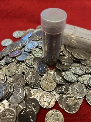 Mercury Dime Roll 50 Coins Lot 1916-1945 90% Silver Random Years AVG CIRC • $123.88