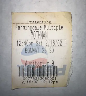 2/16/02 Pepsi Logo Famingdale Multiplex MOTHMAN Film Video Movie Ticket Stub • $18.74
