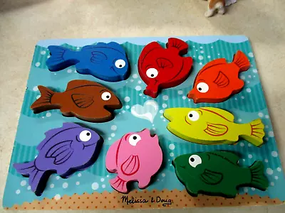 Lot Of 2 Melissa & Doug Wood Puzzles Chunky Puzzle Pets & Colorful Fish • $10