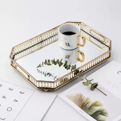 Vintage Vanity Tray Mirror Makeup Perfume Floral Border Table Tray HOT • $27.56