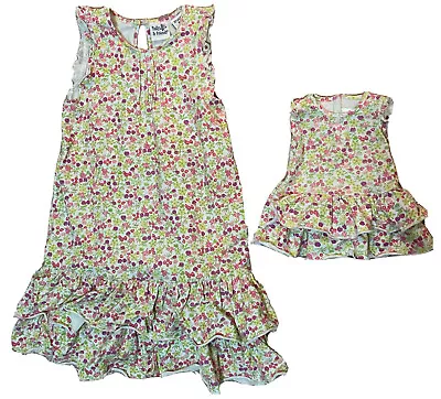 Girl’s POLLY  & FRIENDS Dress Size 6X & Matching Doll Dress Floral Fruit Pattern • $11.50