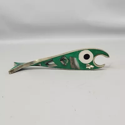 Vintage Abalone Fish Bottle Opener Alpaca Green Silver Frame Mid Century Modern • $39.95