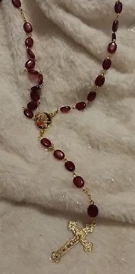 Vintage Ruby Red Gold Rosary Beads Madonna & Child Graymoor Tertium Millenium • $14