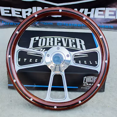 14  Billet Steering Wheel For Chevy - Mahogany With Rivets And Horn Button • $170.50