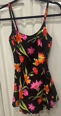 Vtg 1980s Cole Of California Multicolor Floral Skirted One Piece Swimsuit Sz 12 • $23