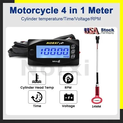 Motorcycle 4-in-1 Multifunction Gauge Tachometer+Engine Temp+Voltmeter+Clock 14m • $26.97