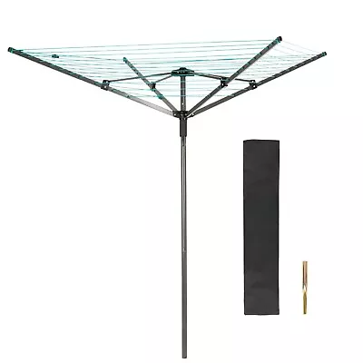 DBL MAX Rotary Airer 4 Arm 50 Metre Grey With Green Line With Metal Ground Spike • £24.99