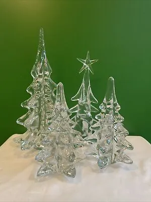 $110 • Buy Lot Of 4 Lead Crystal Glass Art Christmas Tree Decor MCM 9” To 5 1/2”