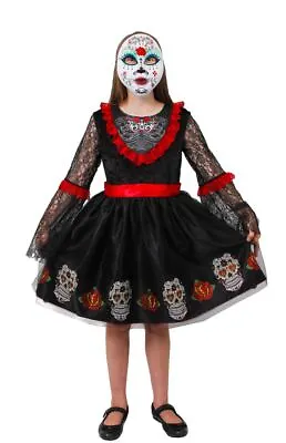 Day Of The Dead Costume Girls Halloween Outfit Skeleton Fancy Dress Sugar Skull • £13.59