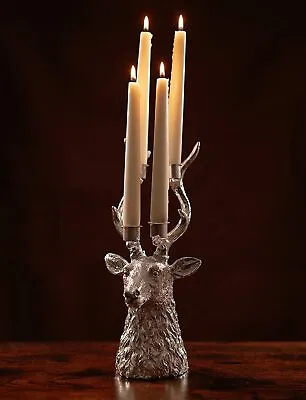 £13.99 • Buy Stag Candle Holder Silver Antler Home Ornament 4 Taper Decor Deer Head Distress