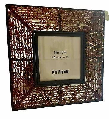 Vintage PIER 1 Imports Beaded Picture Frame 3”Photo Gold Amber SPARKLING Beauty • $14.99