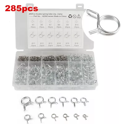 $24.64 • Buy 285x 5-18mm Line Spring Clip Vacuum Fuel Hose Air Tube Band Clamp Assortment Kit