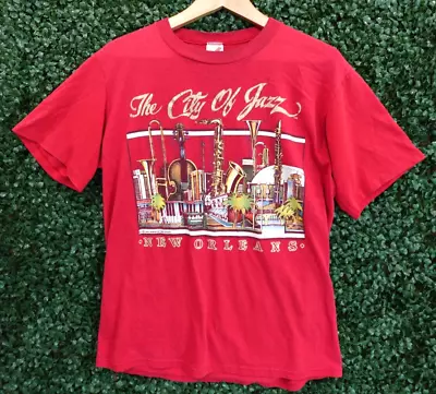 The City Of Jazz New Orleans Single Stitch Red T-Shirt Vintage USA 1987 Men Sz L • $12.99