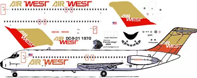 AirWest Orange/ochre DC-9-31 Airliner Pointerdog7 Decals For Airfix 1/144 Kits  • $10