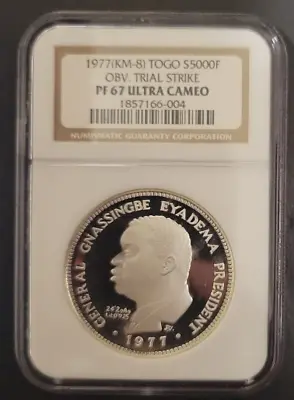 1977 **OBV. TRIAL STRIKE** SILVER PROOF TOGO 5000 Francs Coin KM-TS3 NGC PF 67 • $499.99