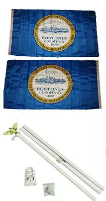 3x5 City Of Boston Massachusetts 2ply Flag White Pole Kit Set 3'x5' • $31.94