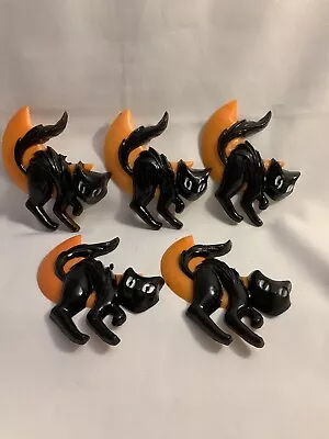 Halloween Black Scary Cat Orange Moon Cake Decoration Topper Party Vintage NOS  • $18