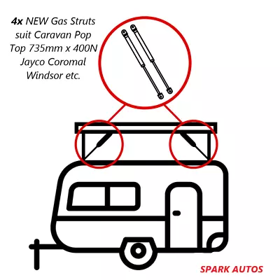 4 X NEW Gas Struts Suit Caravan Pop Top 735mm X 400N Jayco Coromal Windsor Etc • $107.63