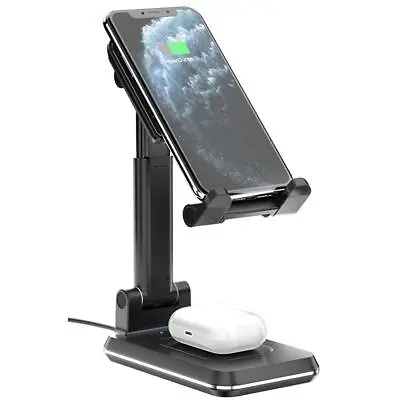 DUAL 10W WIRELESS CHARGER FAST FOLDABLE STAND 2-COILS CHARGING For SMARTPHONES • $47.49