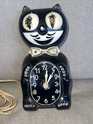 VINTAGE 1960s D3 JEWELED  BLACK KIT CAT KLOCK ELECTRIC CAT WALL CLOCK • $69.99