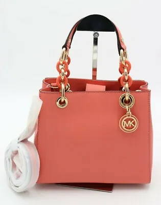 NWT MICHAEL Michael Kors Cynthia Pink Leather Small Satchel Crossbody Bag $298 • $198