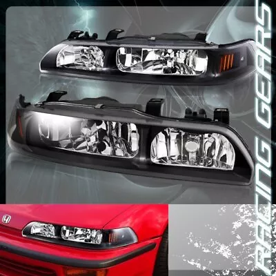 Black Housing Amber Reflector 1-piece Headlights Lamps Fit 90-93 Acura Integra • $142.95