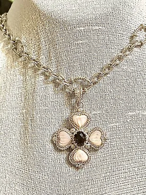 💖❤️Judith Ripka Sterling Pink Mop Cross Pendant & 19” Chain Excellent ‼️ • $180