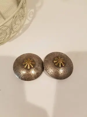 Vtg Signed MB SF MARJORIE BAER Hand Crafted MIXED METAL Clip On Round EARRINGS • $18.74
