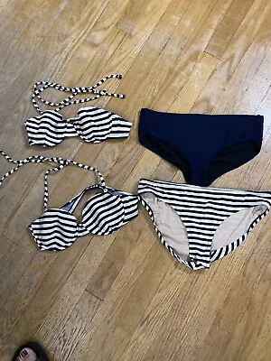 Women’s 4 PIECE J. CREW SWIMSUIT Bikini Small Bottoms 34A And 32A Tops Blue • $12.99